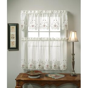 Today's Curtain Sunshine, Tier 60" x 24"L, Ecru/Burgundy