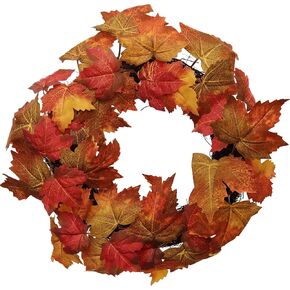 إكليل أوراق القيقب مصنوع يدويًا: عرض 40.64 سم، أوراق حرير متعددة الألوان، الخريف والخريف، الباب الأمامي، ديكور المنزل والمكتب in Kuwait