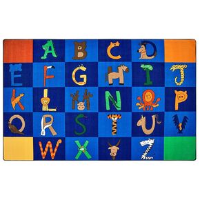 Carpets for Kids 5512 A to Z Animals Literacy Classroom Seating Rug 7ft 6in x 12ft Rectangle Blue