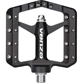 VENZO Flat Mountain BMX MTB CNC Bike Sealed Oversized Bearing Pedals - Large Bicycle Platform -98mm x 98mm- 15mm Thickness - Pedals 9/16" with Anti-Skid Anti-Slip Nail - Downhill