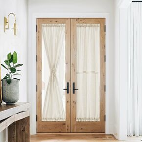 NICETOWN Linen Door Curtain for French Door - Farmhouse 72 inches Long Curtain with Drawstring Tieback Privacy Door Window Shade for Sliding Patio Front Back Door, 1 Panle, 26" Wide, Natural