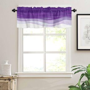 Watercolor Purple White Curtain Valance for Windows/Living Room/Kitchen/Bathroom Farmhouse, Violet Ombre Ocean Wave Short Rod Pocket Tier Curtain Window Treatment, 1 Panel 54x18