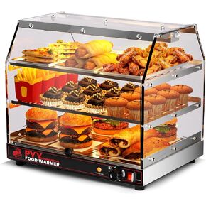 PYY Commercial Food Warmer Display, Electric Countertop Warming Cabinet Displaying Machine for Pizza Pretel Pastry Restaurant, 90° Dual Door, 85-175°F Temp Control, 2 Tier Stainless Steel Shelves