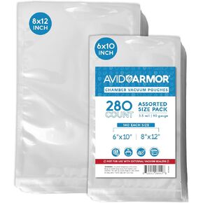Avid Armor – Chamber Machine Pouches 3.5mil, Pre-Cut Chamber Vacuum Sealer Bags, Heavy Duty Seal Pouch, BPA-Free Chamber Sealer, Assorted Size Pack, 6"x10", 8"x12" - Pack of 280