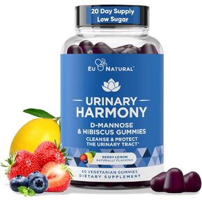 Urinary Harmony D Mannose Gummies for Urinary Tract Health – D-Mannose & Hibiscus Cleanse, Flush & Protect the Urinary System – Potent Formula, Drug Free – 60 Berry Lemon Flavor Gummies, 20 Day Supply