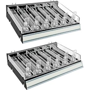 Azar Displays 225830-8COMP-CLR 8 Compartment Divider Bin Cosmetic Tray with Pushers - 8 Slots per Tray, 2-Pack, Clear