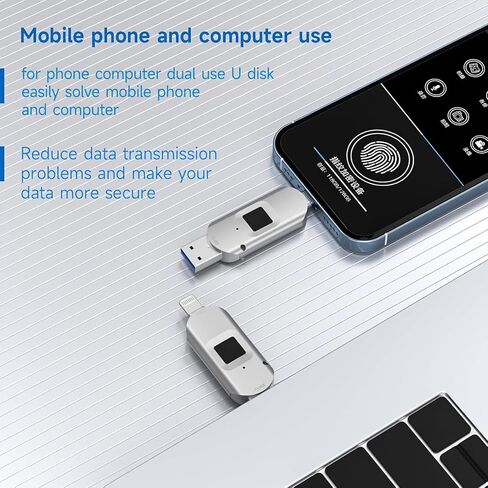 محرك أقراص USB مشفر 256/128/64 جيجابايت، محرك فلاش بصمة الإصبع، قرص U آمن 3 في 1 محمي بكلمة مرور، شريحة ذاكرة للصور لأجهزة iPhone Android/PC المحمولة (128 جيجابايت) in Kuwait
