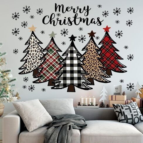 2 Pcs Large Christmas Tree Wall Decals Large Merry Christmas Watercolor Tree Wall Stickers Peel and Stick Removable Xmas Pine Tree Wall Decals for Bedroom Living Room Offices Home Decoration in Saudi Arabia