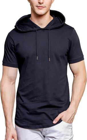 Short Sleeve Hooded T-Shirts for Men - 100% Cotton Shirts - Lightweight Muscle Tees Pullover Summer Hoodies in Saudi Arabia