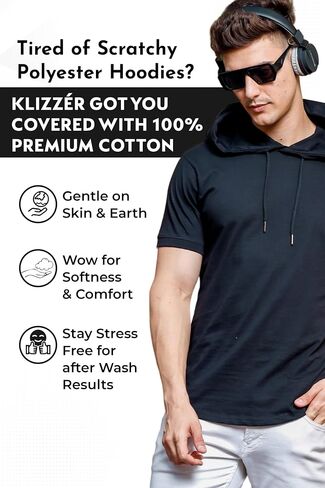 Short Sleeve Hooded T-Shirts for Men - 100% Cotton Shirts - Lightweight Muscle Tees Pullover Summer Hoodies in Saudi Arabia