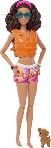 Barbie HPL69 Surf Doll Articulated Mannequin Brown Surfboard Puppy Themed Accessories Children's Toy from 3 Years in Saudi Arabia