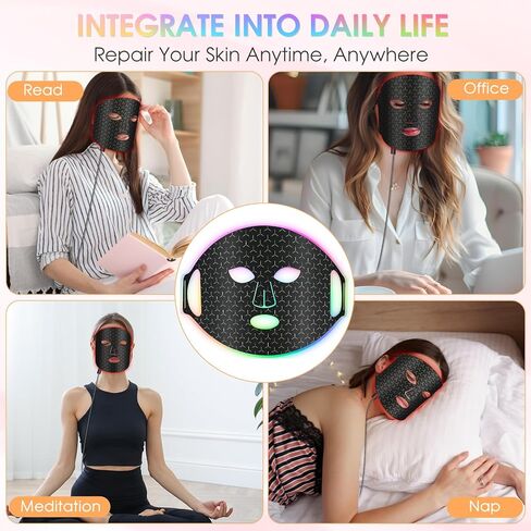 العلاج بالضوء الأحمر للوجه، قناع الوجه 7 في 1 LED العلاج بالضوء مع جهاز التحكم عن بعد، قناع العلاج بالضوء الأحمر خفيف الوزن قابل لإعادة الشحن مع وظيفة التوقيت، 300 خرزة LED، للمنزل والسفر in Kuwait