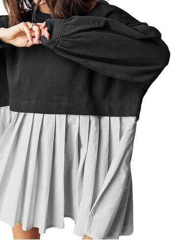 Chatinction Oversized Sweatshirt Dress Women Long Sleeve Crew Neck Patchwork Pullover Tops Sweatshirt Jump Mini Dress in Kuwait