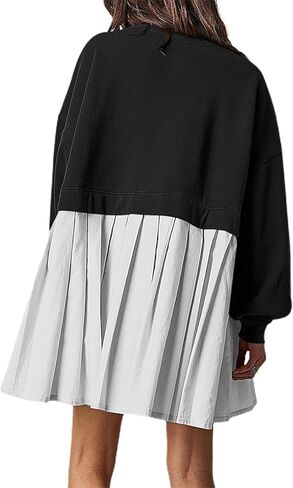 Chatinction Oversized Sweatshirt Dress Women Long Sleeve Crew Neck Patchwork Pullover Tops Sweatshirt Jump Mini Dress in Kuwait