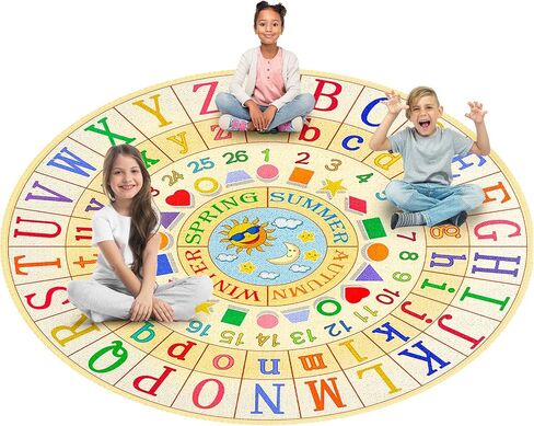 سجادة Booooom Jackson للأطفال للفصل الدراسي ABC Mat مقاس 6'5''x6'5'' سجادة لدائرة الحضانة في مرحلة ما قبل المدرسة سجادة الأبجدية، سجادة منطقة اللعب الابتدائية سجادة تعليمية مع دعم غير قابل للانزلاق (بيج، 6.5 × 6.5 قدم) in Kuwait