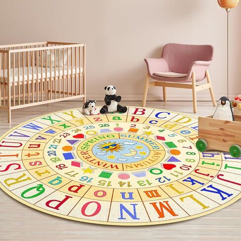 سجادة Booooom Jackson للأطفال للفصل الدراسي ABC Mat مقاس 6'5''x6'5'' سجادة لدائرة الحضانة في مرحلة ما قبل المدرسة سجادة الأبجدية، سجادة منطقة اللعب الابتدائية سجادة تعليمية مع دعم غير قابل للانزلاق (بيج، 6.5 × 6.5 قدم) in Kuwait
