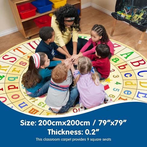 سجادة Booooom Jackson للأطفال للفصل الدراسي ABC Mat مقاس 6'5''x6'5'' سجادة لدائرة الحضانة في مرحلة ما قبل المدرسة سجادة الأبجدية، سجادة منطقة اللعب الابتدائية سجادة تعليمية مع دعم غير قابل للانزلاق (بيج، 6.5 × 6.5 قدم) in Kuwait