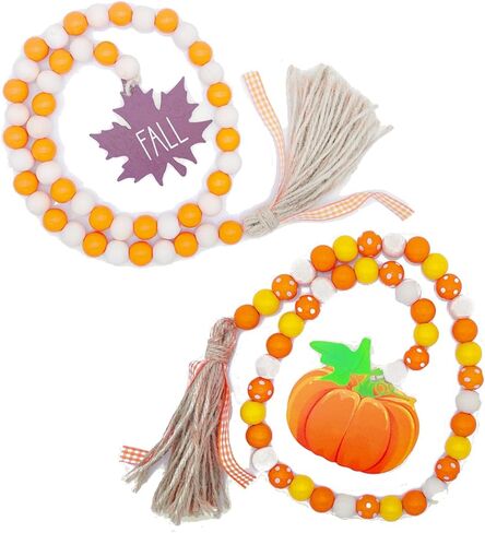 قطعتان من زخارف شرابة من الخرز الخشبي للخريف على شكل قرع وقيقب لمزرعة الخريف خرز خشبي ريفي لفصل الخريف ديكور صينية متدرج مع زخارف شرابات بنية منقوشة in Kuwait