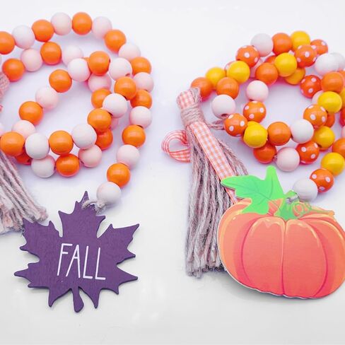 قطعتان من زخارف شرابة من الخرز الخشبي للخريف على شكل قرع وقيقب لمزرعة الخريف خرز خشبي ريفي لفصل الخريف ديكور صينية متدرج مع زخارف شرابات بنية منقوشة in Kuwait