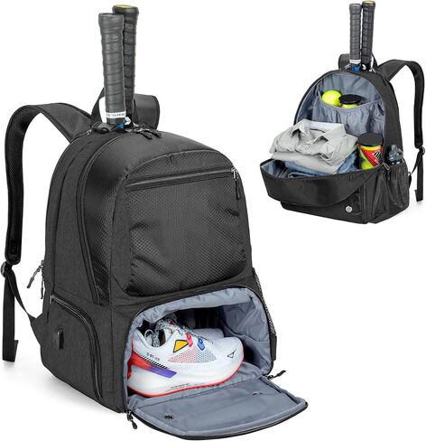 حقيبة ظهر للتنس من DSLEAF لمضربين، حقيبة تنس للرجال/النساء مع مساحة منفصلة للأحذية تحمل زوجًا من الأحذية يصل إلى 12 للرجال في الولايات المتحدة وجيوب متعددة للإكسسوارات in Kuwait