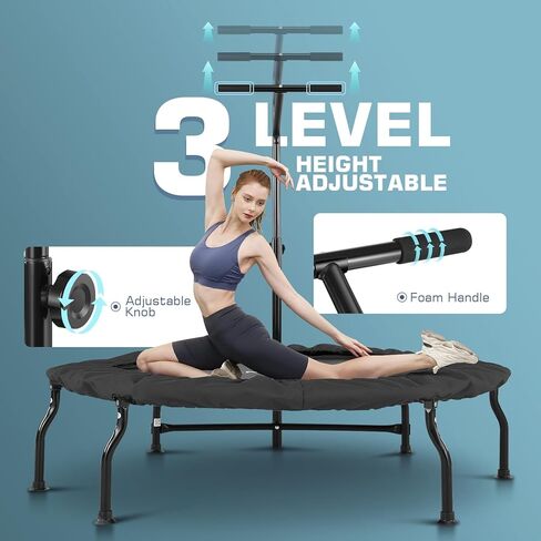 ANCHEER 50 بوصة ترامبولين ريبوندر للبالغين مع بار، 550 رطل ترامبولين صغير للتمارين الهادئة، بنجي ريبوندر، القفز، تدريب القلب للبالغين in Kuwait