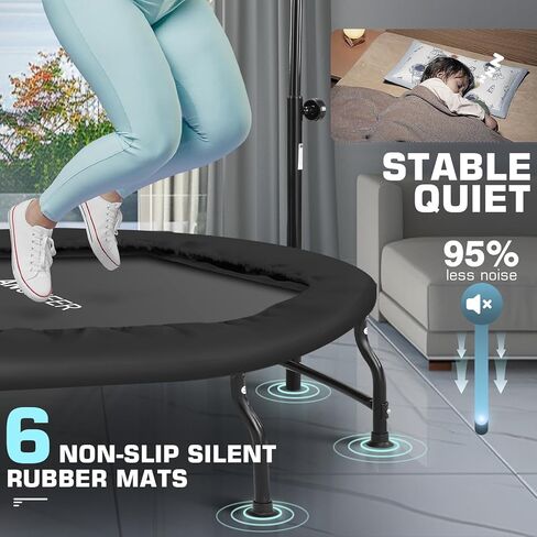 ANCHEER 50 بوصة ترامبولين ريبوندر للبالغين مع بار، 550 رطل ترامبولين صغير للتمارين الهادئة، بنجي ريبوندر، القفز، تدريب القلب للبالغين in Kuwait