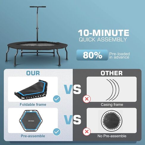 ANCHEER 50 بوصة ترامبولين ريبوندر للبالغين مع بار، 550 رطل ترامبولين صغير للتمارين الهادئة، بنجي ريبوندر، القفز، تدريب القلب للبالغين in Kuwait