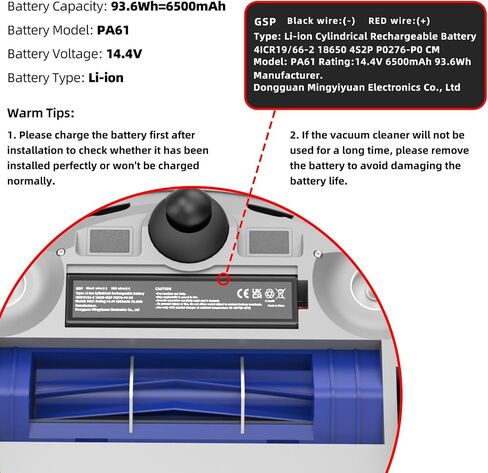 لاستبدال بطارية Eufy X8 PA61، متوافق مع RoboVac X8، RoboVac X8 T226X، RoboVac X8 Hybrid White، RoboVac X8 Pro، RoboVac X8 Pro SES 14.4V 6500mAh 93.6Wh Robot Vacuum Li-ion Battery in Kuwait