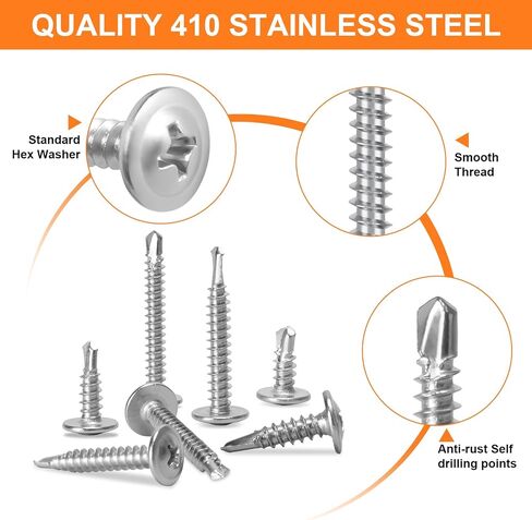460PCS Self Tapping Screws for Metal - #8#10 410 Stainless Steel Screws Assortment kit, Length 1/2" to 1-1/4'' Truss Head Sheet Metal Self Drilling Screws in Saudi Arabia