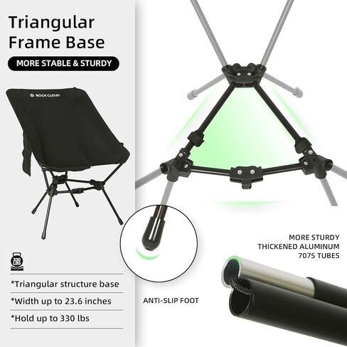 كرسي تخييم محمول من روك كلاود، خفيف الوزن ومدمج، كراسي تخييم قابلة للطي في الهواء الطلق كبيرة الحجم للتخييم والمشي لمسافات طويلة وحقيبة الظهر ورياضات الشاطئ، مقاس كبير بحري in Kuwait