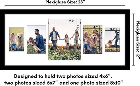 Americanflat 12x28 Collage Picture Frame with Polished Plexiglass - Fits One 8x10, Two 4x6 and Two 5x7 Photos or One 12x28 Photo - Gallery Wall Frame Set - Signature Collection – Black in Saudi Arabia