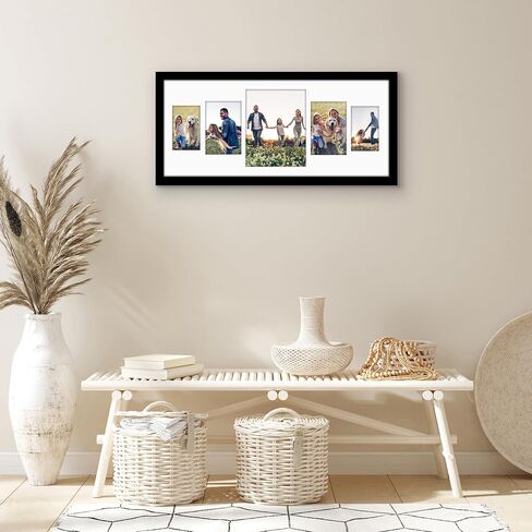 Americanflat 12x28 Collage Picture Frame with Polished Plexiglass - Fits One 8x10, Two 4x6 and Two 5x7 Photos or One 12x28 Photo - Gallery Wall Frame Set - Signature Collection – Black in Saudi Arabia