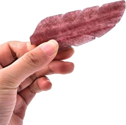 JIC Gem 2pc Strawberry Stone Crystals Feather Shape Ornament Red Quartz Crystal Gemstone Decorative Office Home Decor Reiki Energy Balance in Kuwait