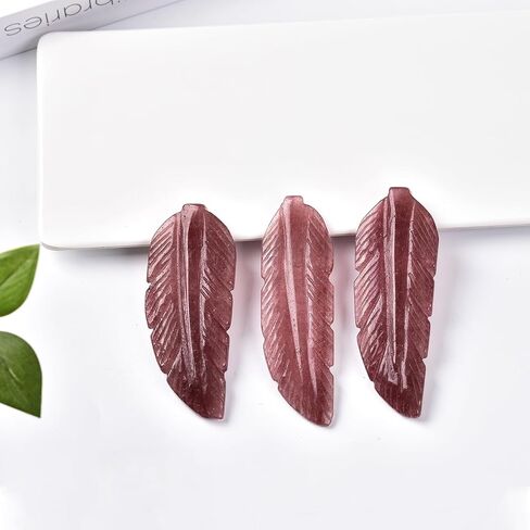 JIC Gem 2pc Strawberry Stone Crystals Feather Shape Ornament Red Quartz Crystal Gemstone Decorative Office Home Decor Reiki Energy Balance in Kuwait