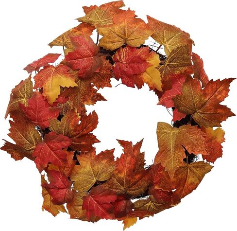 إكليل أوراق القيقب مصنوع يدويًا: عرض 40.64 سم، أوراق حرير متعددة الألوان، الخريف والخريف، الباب الأمامي، ديكور المنزل والمكتب in Kuwait