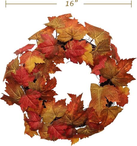 إكليل أوراق القيقب مصنوع يدويًا: عرض 40.64 سم، أوراق حرير متعددة الألوان، الخريف والخريف، الباب الأمامي، ديكور المنزل والمكتب in Kuwait