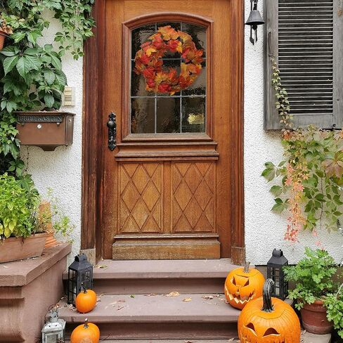 إكليل أوراق القيقب مصنوع يدويًا: عرض 40.64 سم، أوراق حرير متعددة الألوان، الخريف والخريف، الباب الأمامي، ديكور المنزل والمكتب in Kuwait