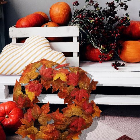 إكليل أوراق القيقب مصنوع يدويًا: عرض 40.64 سم، أوراق حرير متعددة الألوان، الخريف والخريف، الباب الأمامي، ديكور المنزل والمكتب in Kuwait