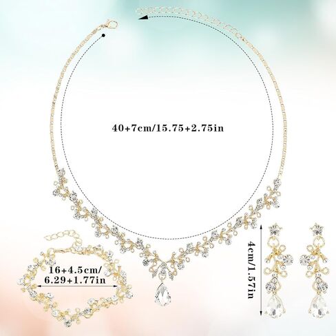 Rhinestone Wedding Jewelry Sets for Bridal Women Crystal Necklace Bracelet Earrings Set Prom Jewelry Set for Brides in Saudi Arabia
