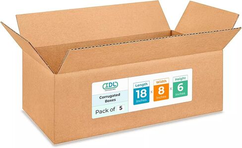 IDL Packaging Medium Corrugated Moving Boxes 18"L x 8"W x 6"H (Pack of 5) - Excellent Choice of Sturdy Packing Boxes for USPS, UPS, FedEx Shipping - Easy-to-Recycle Cardboard Boxes for Packaging in Saudi Arabia