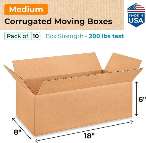 IDL Packaging Medium Corrugated Moving Boxes 18"L x 8"W x 6"H (Pack of 5) - Excellent Choice of Sturdy Packing Boxes for USPS, UPS, FedEx Shipping - Easy-to-Recycle Cardboard Boxes for Packaging in Saudi Arabia