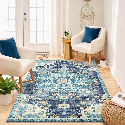 Area Rug 6x9 Living Room Rugs - Large Washable Vintage Floral Boho Area Rug Non-Slip Bedroom Rug Soft Low-Pile Oriental Indoor Carpet for Dining Room Office Nursery (Grey, 6'x9') in Saudi Arabia