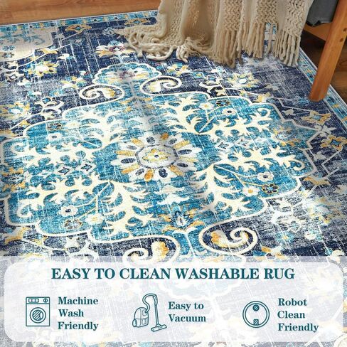 Area Rug 6x9 Living Room Rugs - Large Washable Vintage Floral Boho Area Rug Non-Slip Bedroom Rug Soft Low-Pile Oriental Indoor Carpet for Dining Room Office Nursery (Grey, 6'x9') in Saudi Arabia