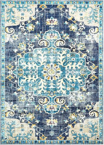 Area Rug 6x9 Living Room Rugs - Large Washable Vintage Floral Boho Area Rug Non-Slip Bedroom Rug Soft Low-Pile Oriental Indoor Carpet for Dining Room Office Nursery (Grey, 6'x9') in Saudi Arabia