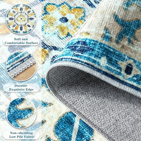 Area Rug 6x9 Living Room Rugs - Large Washable Vintage Floral Boho Area Rug Non-Slip Bedroom Rug Soft Low-Pile Oriental Indoor Carpet for Dining Room Office Nursery (Grey, 6'x9') in Saudi Arabia