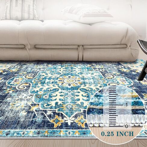 Area Rug 6x9 Living Room Rugs - Large Washable Vintage Floral Boho Area Rug Non-Slip Bedroom Rug Soft Low-Pile Oriental Indoor Carpet for Dining Room Office Nursery (Grey, 6'x9') in Saudi Arabia
