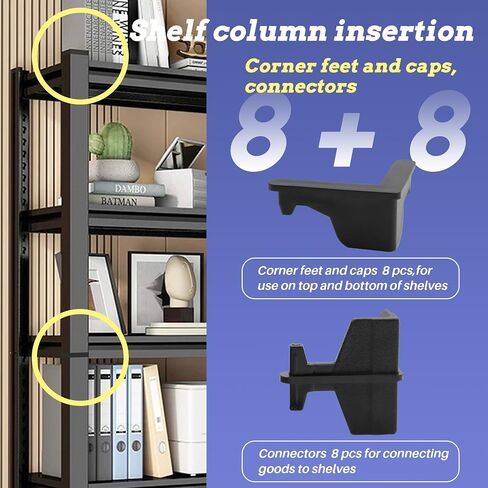 16 Pcs Post Inserts Connectors for Whalen 5 Shelf Heavy Duty Shelving Unit - PP Plastic, Injection Molded, Sturdy & Strong Support - Black, Includes 8 Post Corner Connectors and 8 Post Caps in Saudi Arabia