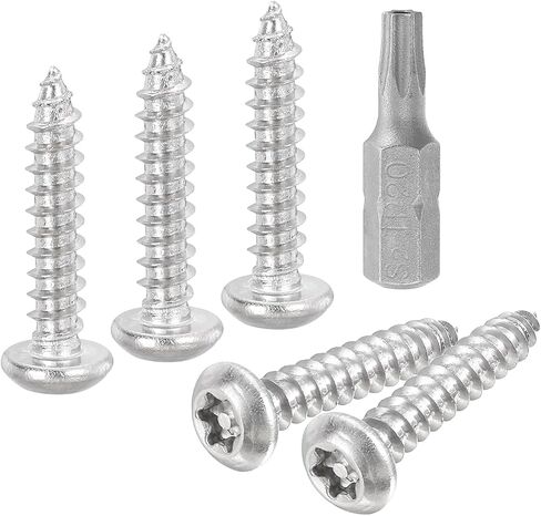 uxcell M4 x 20mm Button Head Torx Security Sheet Metal Screws, 10pcs 304 Stainless Steel Tamper Resistant Self Tapping Screws, Anti-Theft Wood Screws with T20 Bit (Silver) in Saudi Arabia