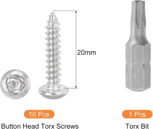 uxcell M4 x 20mm Button Head Torx Security Sheet Metal Screws, 10pcs 304 Stainless Steel Tamper Resistant Self Tapping Screws, Anti-Theft Wood Screws with T20 Bit (Silver) in Saudi Arabia
