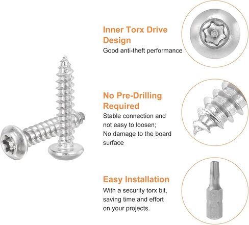 uxcell M4 x 20mm Button Head Torx Security Sheet Metal Screws, 10pcs 304 Stainless Steel Tamper Resistant Self Tapping Screws, Anti-Theft Wood Screws with T20 Bit (Silver) in Saudi Arabia